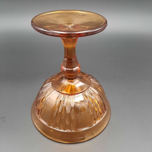 Vintage Amber Indiana Glass Compote Candy Pedestal Dish Bowl Honey Comb Gold - Picture 4 of 5